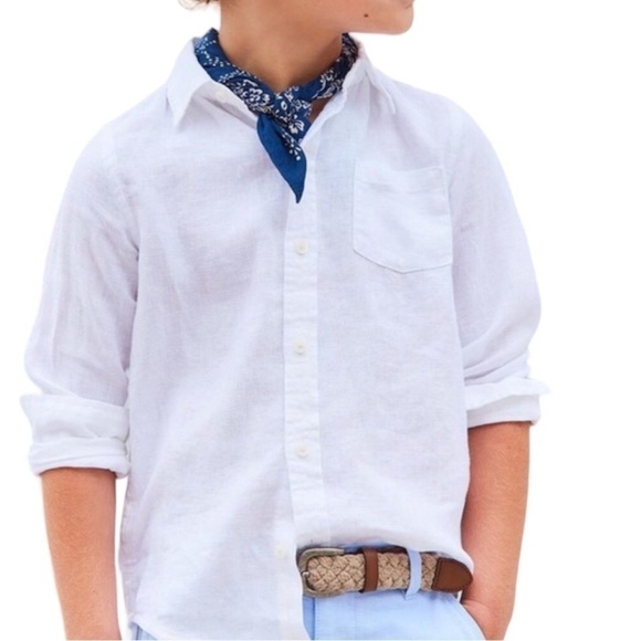 JANIE AND JACK 100% Linen Shirt Kids Size 3 White Button Up Long Sleeve - Picture 2 of 10